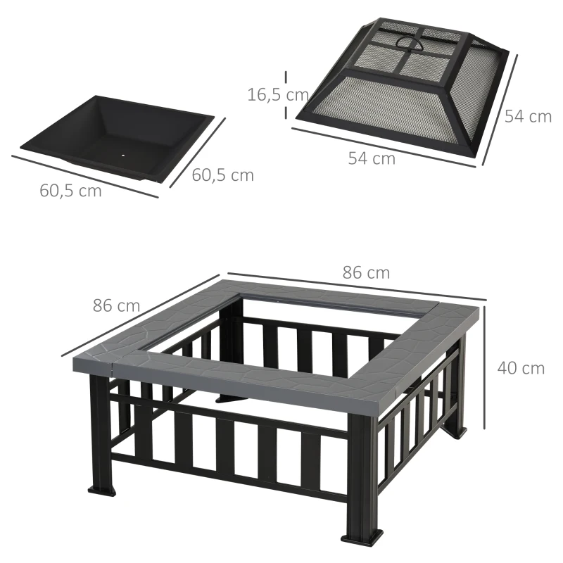 Outsunny Brasero Exterior de Metal Hoguera Multifuncional tipo Calentador 3 en 1 como Pozo de fuego/BBQ/Cubo de Hielo para Terraza Patio y Jardín 86x86x54 cm