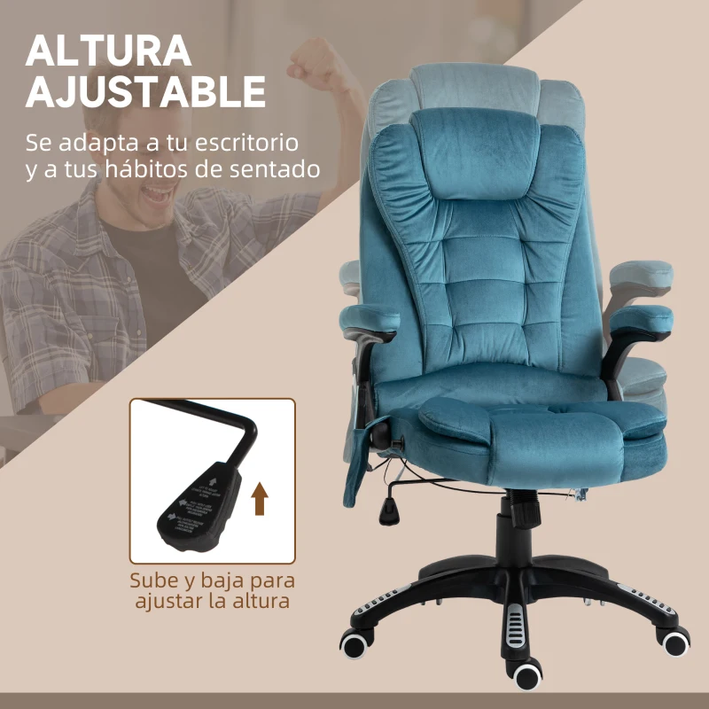 Vinsetto Silla Oficina con Masaje de 6 Puntos con Función Basculante con Calefacción Altura Ajustable 68x72x110-120 cm Azul