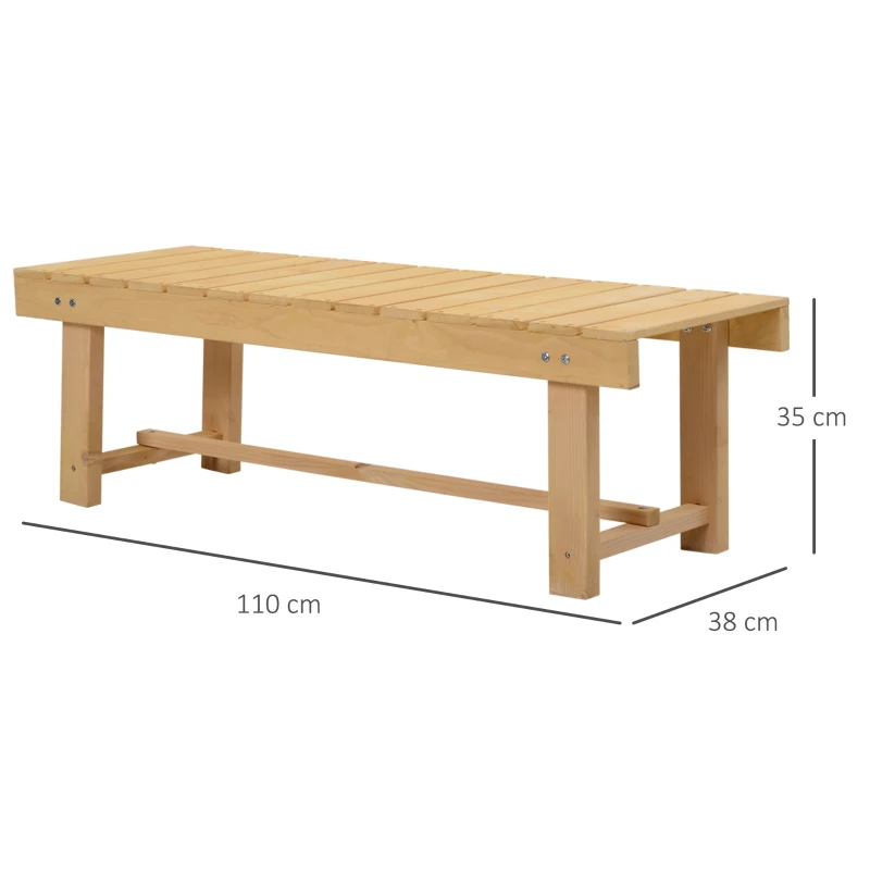 Outsunny Wooden Garden Benches, 2 Seater Outdoor Benches, Fir Wood Backless Patio Loveseat with Slatted Seat for Park, 110 x 38 x 35 cm, 5 Pieces, Natural Wood Finish