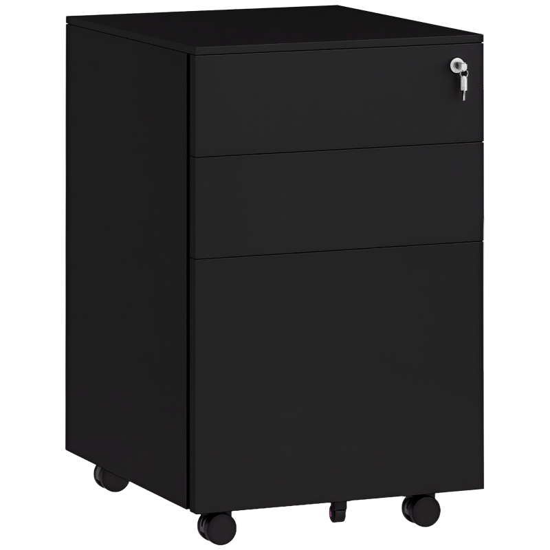 Vinsetto Rolcontainer Dossierkast, 3 Lades, Afsluitbaar, Op Wielen, 37 cm x 43,5 cm x 60 cm, Zwart