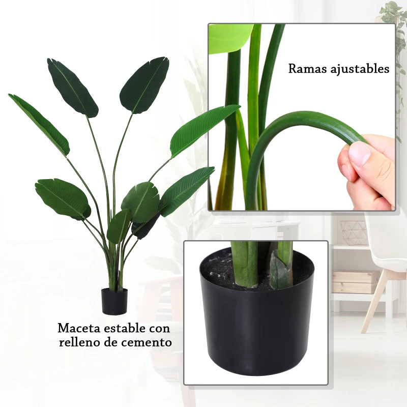 Outsunny Planta de Decoración Artificial de Palma Árbol Realista con Maceta 10 Hojas Ф18x180cm para Interior No Requiere Instalación