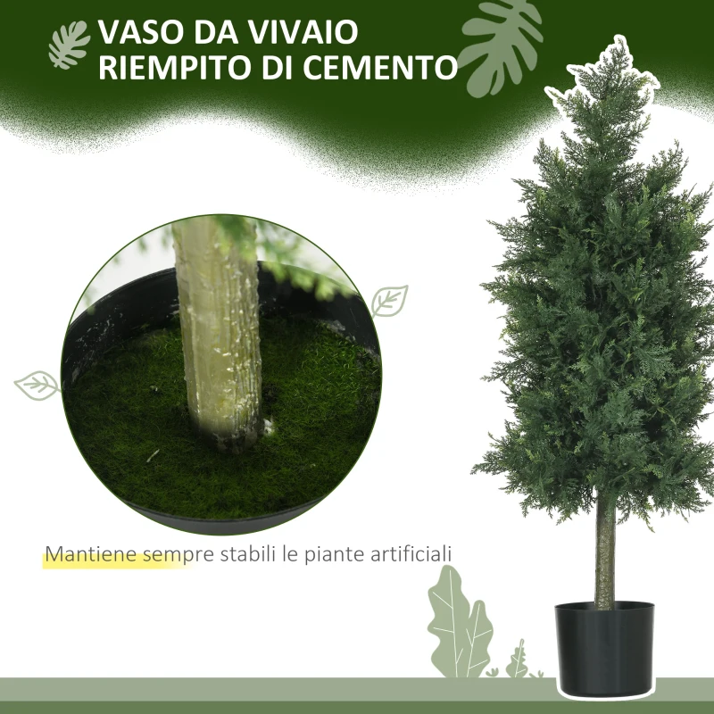 HOMCOM Set 2 Piante Finte di Cedro in PE con Vaso di Plastica PP, in Acciaio e Cemento, 38x12.5x90 cm, Verde