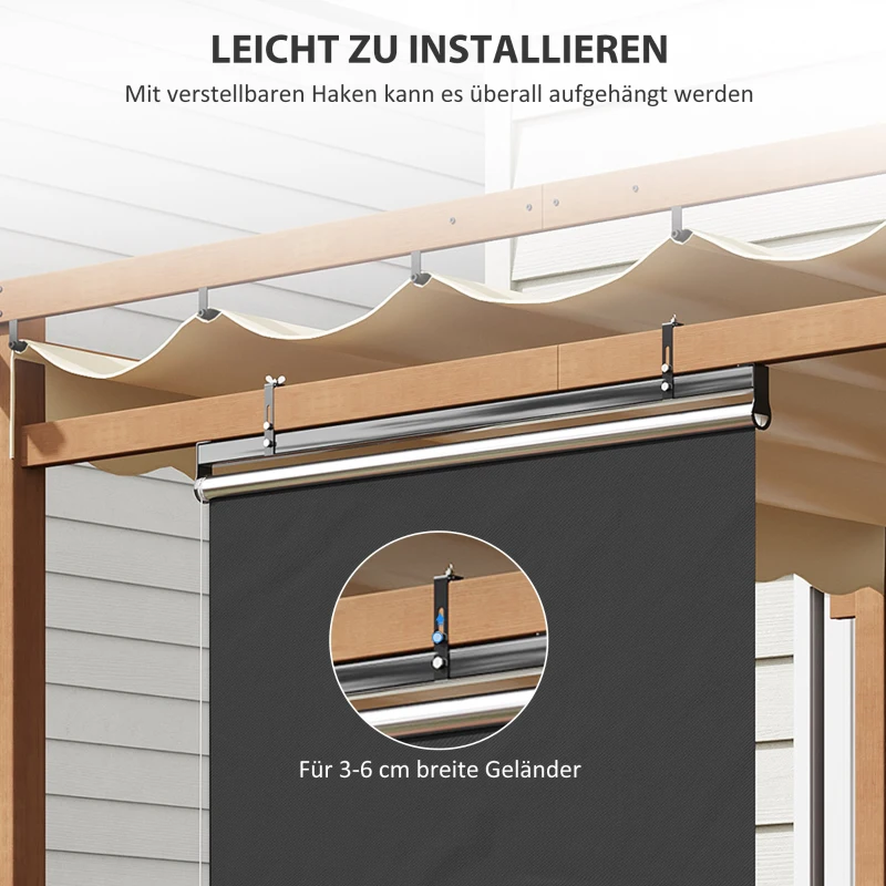 Outsunny verticale luifel, balkoninkscherm met zonbescherming, haak, 124 x 222 cm