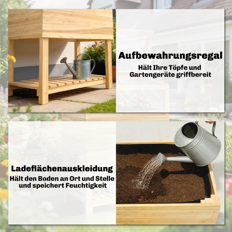 Outsunny Verhoogd plantenbed met kasopzet van hout, plantenbak met opklapbare deksel, plank, voering, ergonomisch