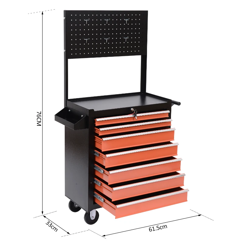 HOMCOM Carrello Porta Utensili Attrezzi Attrezzatura con Cassettiera 61.5 x 33 x 76cm Nero e Arancione