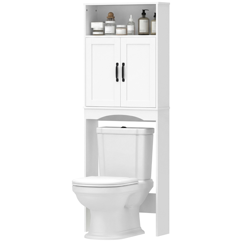 HOMCOM Armario sobre Inodoro Mueble de Baño con 2 Puertas de Cierre Silencioso Estante Abierto 64x21x173,5 cm Blanco