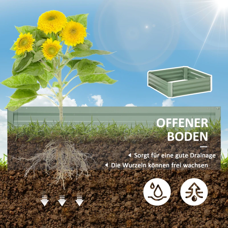 Outsunny verhoogd bed set, 2 stuks. Stalen tuinbedplanter Tuinplanter Greenery