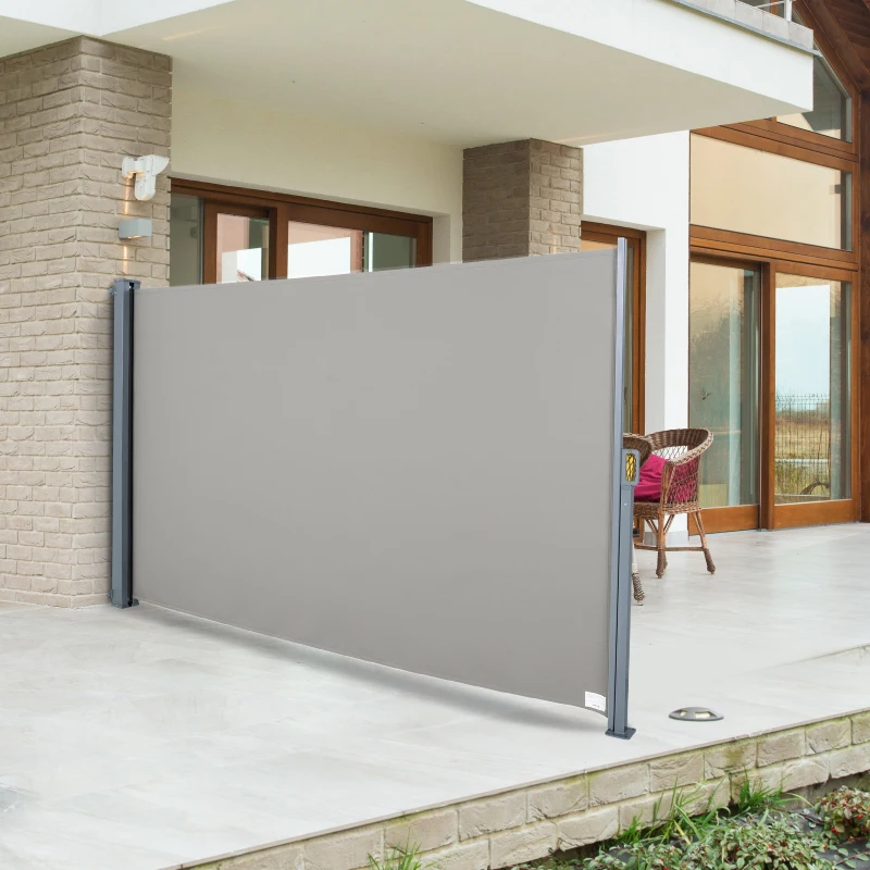 Outsunny Store latéral brise-vue rétractable 300 x 180 cm, paravent extérieur en aluminium, protection solaire, brise-vue extensible pour balcon, jardin, terrasse, gris