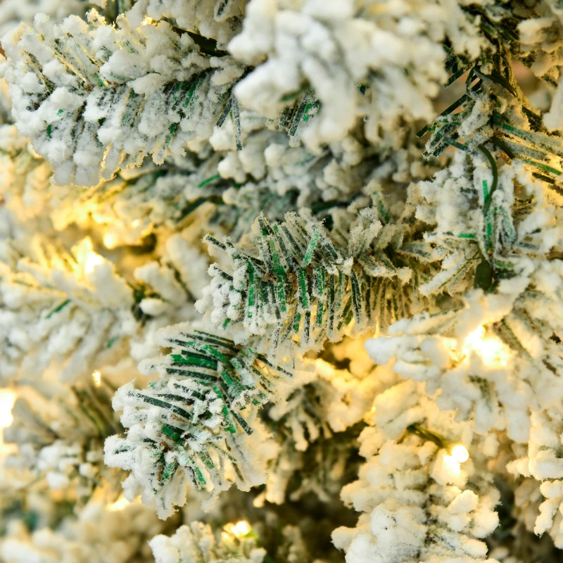 HOMCOM 6FT Prelit Artificial Snow Flocked Christmas Tree with Warm White LED Light, Holiday Home Xmas Decoration, Green White