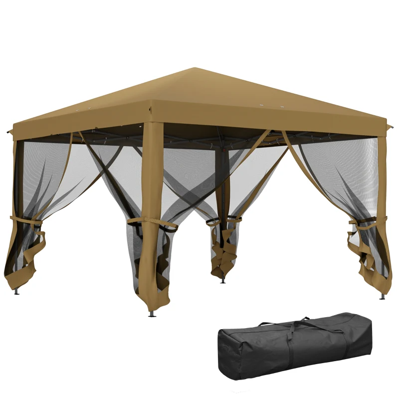 Outsunny 3 x 3 m Pop Up Gazebo, 420D Garden Tent Canopy with Removable Mesh Sidewall Netting, Carry Bag for Garden Patio Outdoor, Khaki