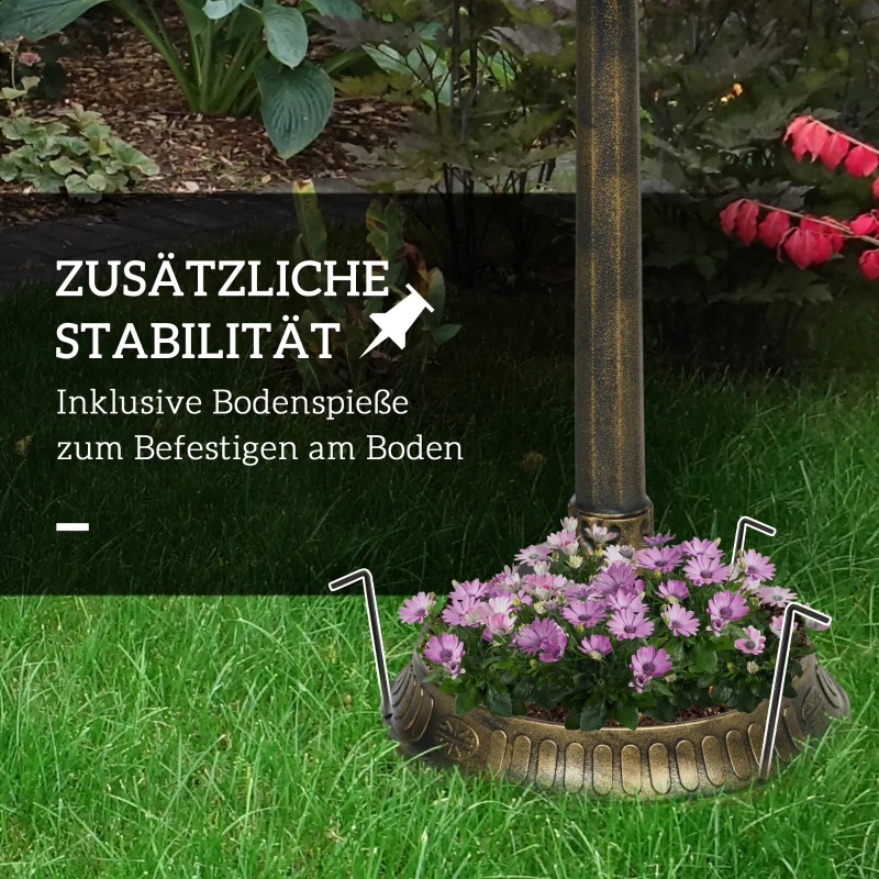 Outsunny Vogelbad met Beeldje, Bloemenpatroon, 2 Bassins, Kunststof, Antieke Look, 50B x 72H cm, Bronskleurig