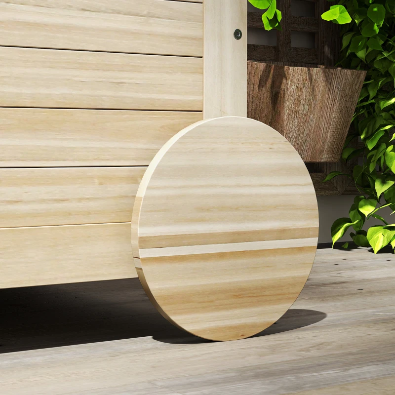 Outsunny Baule da Esterno 185L a 2 Ruote con Telo Interno e Coperchio, in Legno di Abete, 110x50x50 cm, color Legno