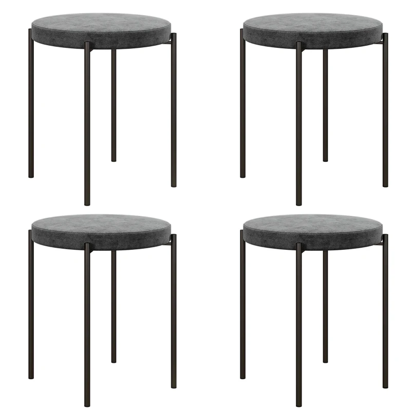 HOMCOM Keukenkrukken 4-stuks Set, Stapelbaar, Fluweeloptiek, tot 100kg, Metalen Frame, 41,5 x 41,5 x 46 cm, Donkergrijs(m-11)