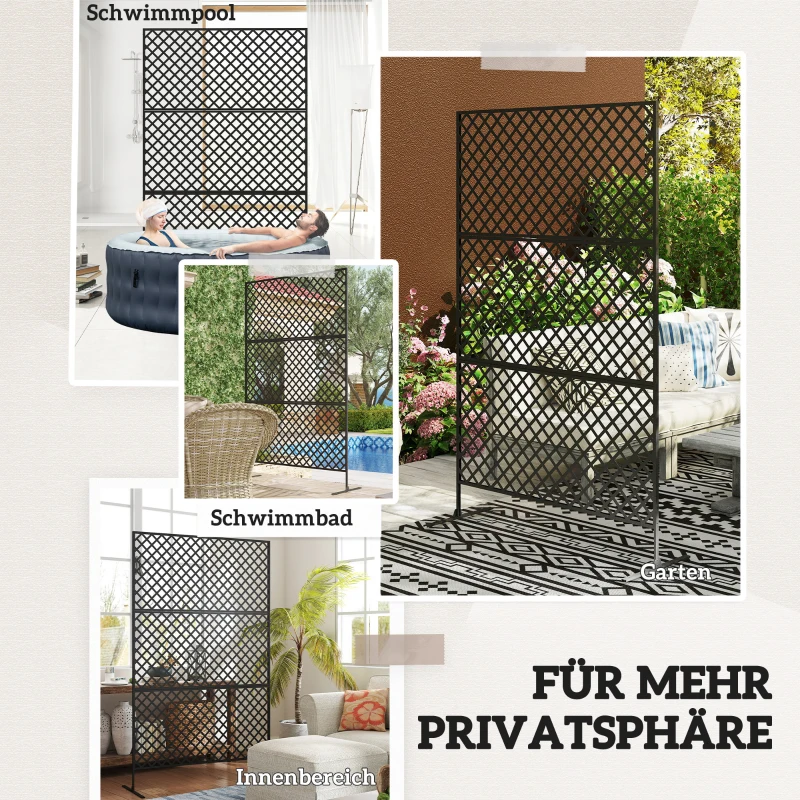 Outsunny Ruimteverdeler voor buiten, metalen wandscherm voor terras, veranda, tuin, vrijstaand klimrooster, staal, zwart