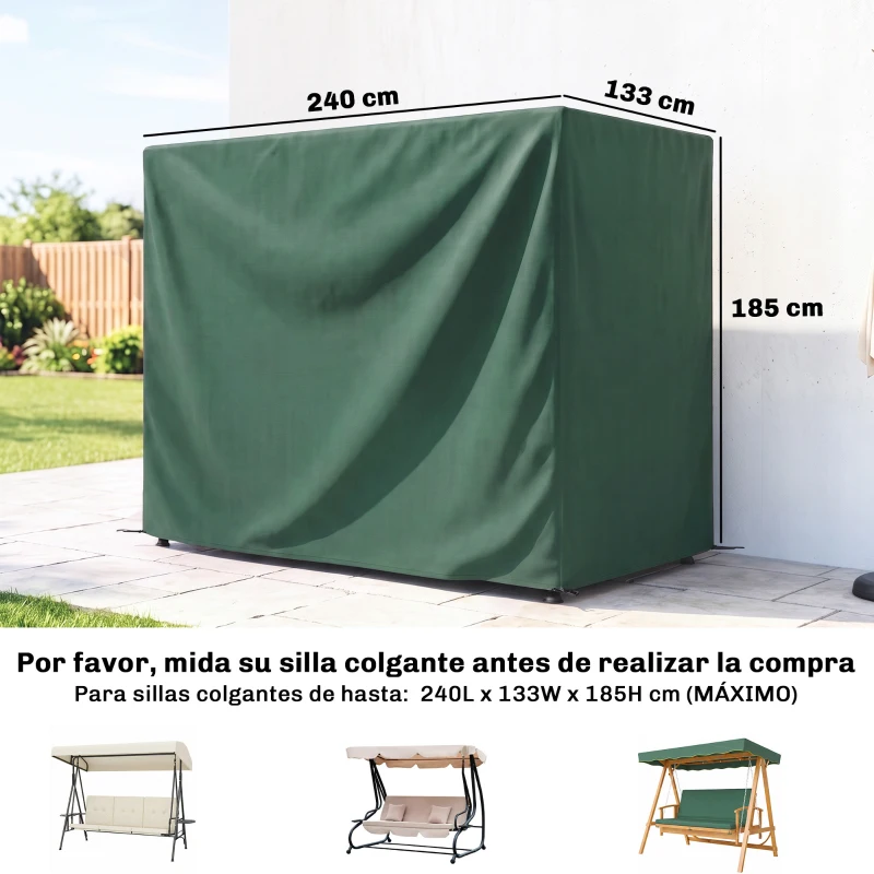 Outsunny Funda Balancín Jardín Cubierta de Columpio con Cordones Ajustables Impermeable Anti-UV 240x133x185 cm Verde