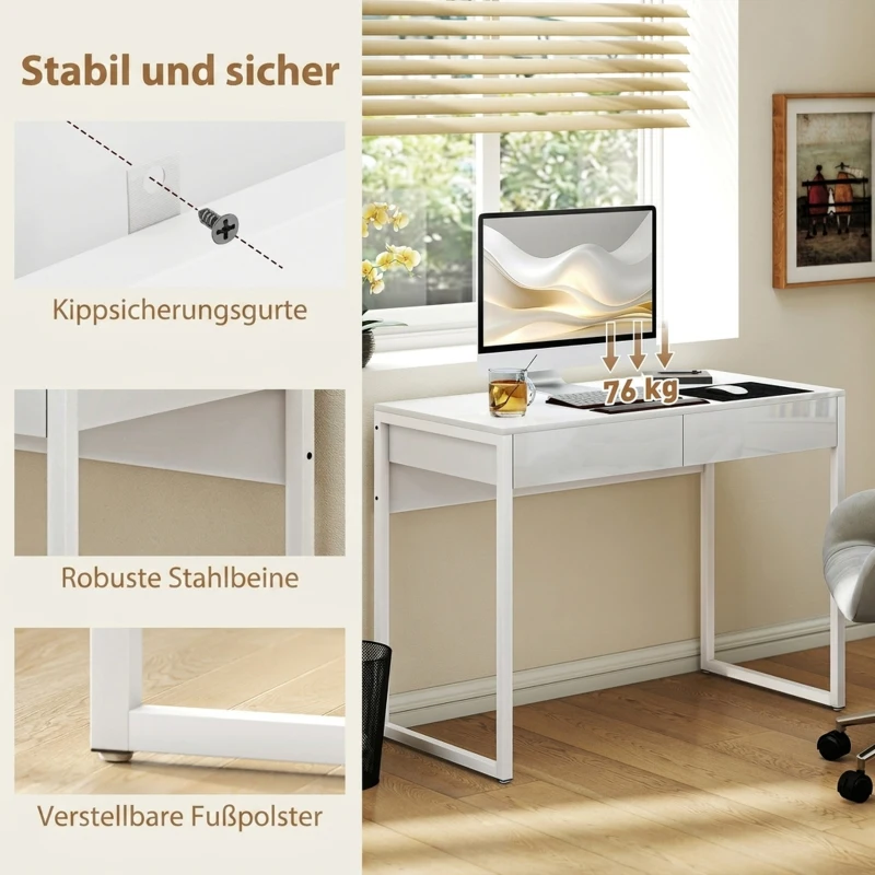 HOMCOM Bureau 100 x 50 cm met 2 lades, voor kleine ruimtes, wit