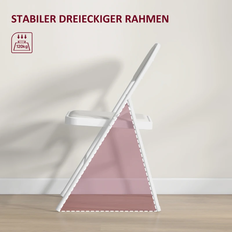 HOMCOM 2-delige Set Opklapstoelen, Draagbare Bureaustoelen, Metalen Poten, Opvouwbare Stoel voor Kantoor, Receptie, Wachtkamer, Kunstleer, Wit