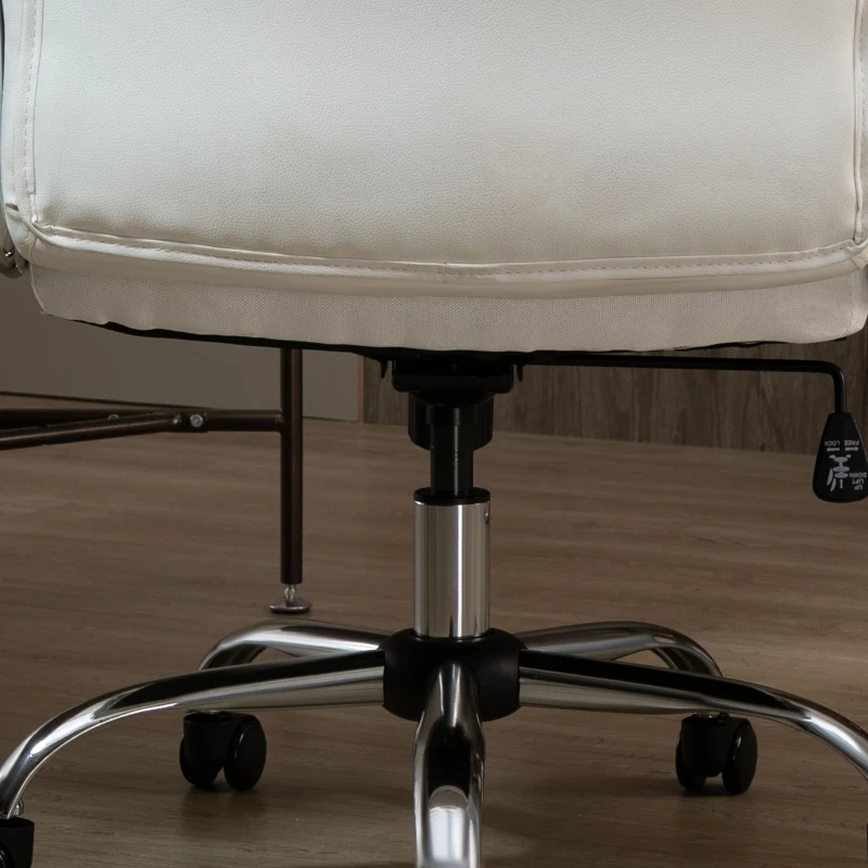 Vinsetto bureaustoel kantoorstoel gaming stoel draaistoel ergonomisch met wipfunctie in hoogte verstelbaar ruitpatroon modern elegant luxe PU leer metaal schuim wit 66x69x121 cm