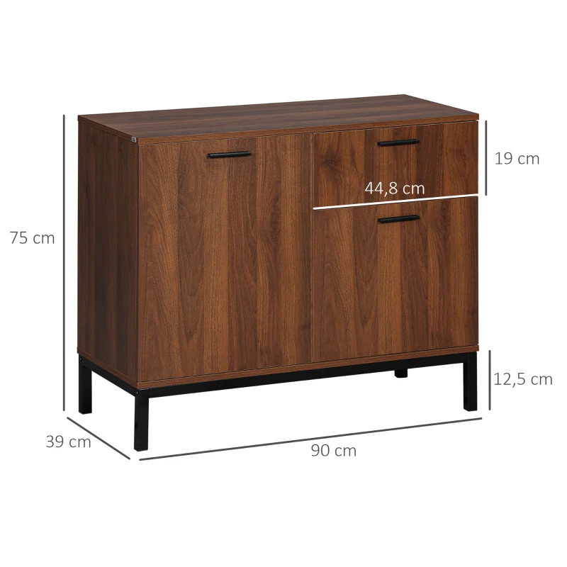HOMCOM Aparador de Cocina Buffet con 2 Puertas y 1 Cajón Armario de Almacenaje Estilo Moderno 90x39x75 cm Nogal Oscuro