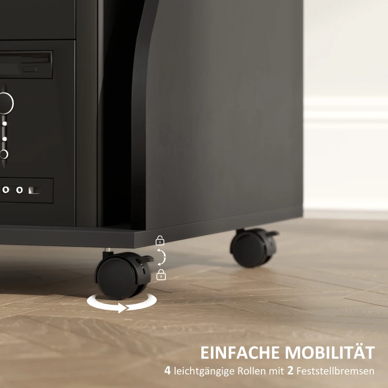 HOMCOM Computertafel op Wielen, Bureau met Opbergruimte, 80 x 48 x 75 cm, Zwart(m-5)