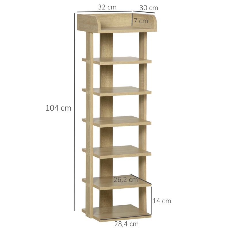 HOMCOM Zapatero Estrecho de 7 Niveles Capacidad de 6 Pares de Zapatos para Entrada Dormitorio y Pasillo 32x30x104 cm Roble