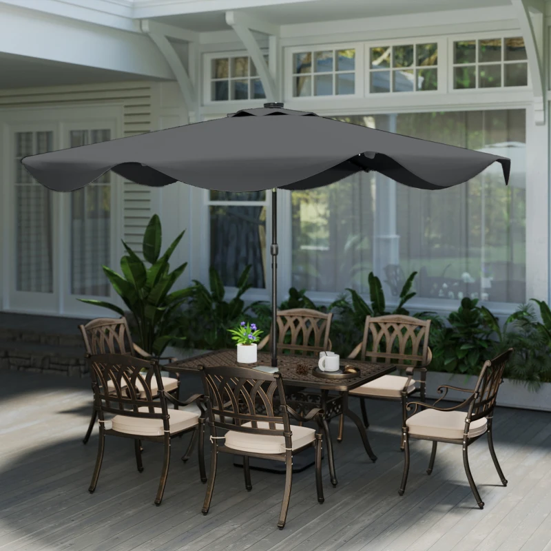 Outsunny Solar Patio Umbrella with LED and Tilt, Outdoor Market Table Umbrella Parasol with Crank, 3 x 3 (m), Dark Grey