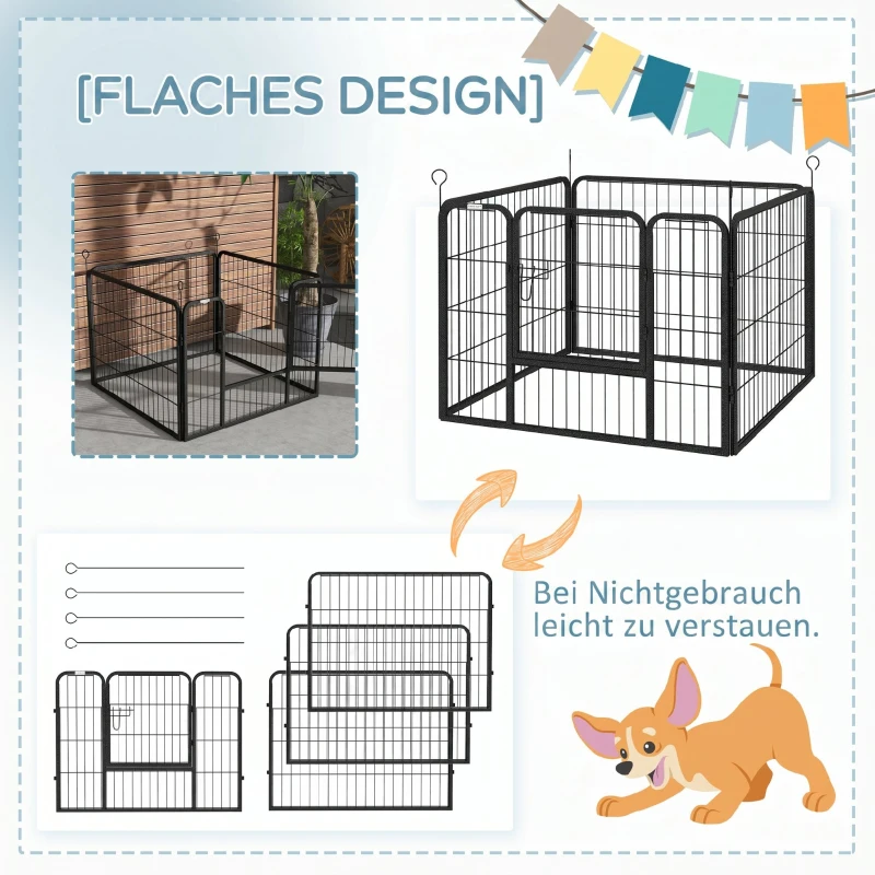 PawHut Gard pentru Câini Pliabil din Metal, pentru Interior și Exterior cu Ușă și Țăruși, 82x82x60cm Gri