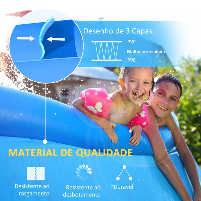Outsunny Piscina Inflável Redonda 4.000 Litros Ø274x76cm para 3-4 Pessoas Piscina Insuflável Familiar Adultos e Crianças com Inflador de Mão para Jardim Pátio Exterior Azul