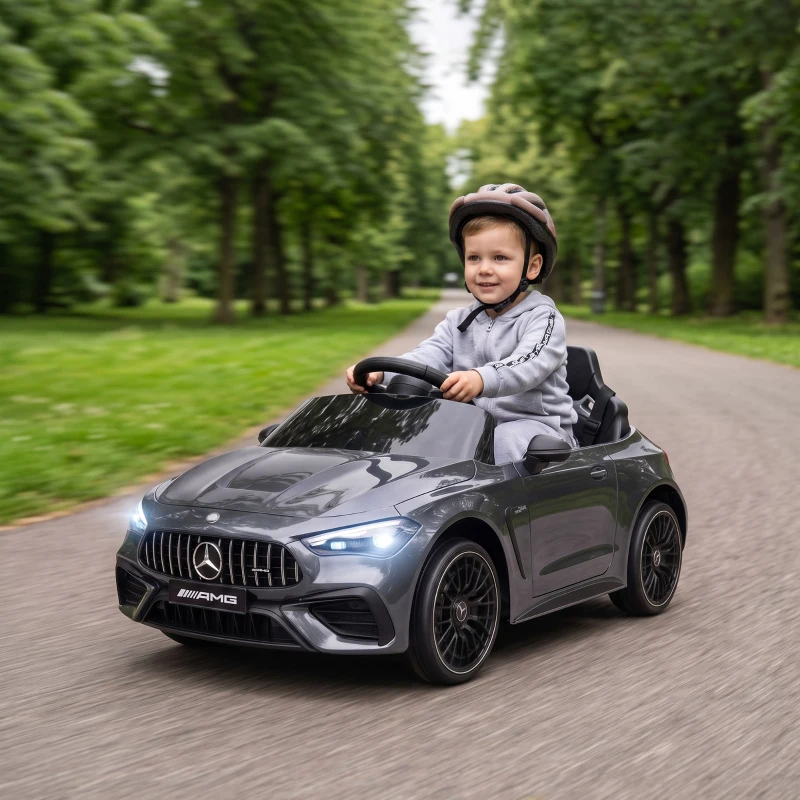 AIYAPLAY Licensed Mercedes AMG Kids Electric Car, 12V Ride On Car with Dual Motors, Remote Control for 3-6 Years, Grey