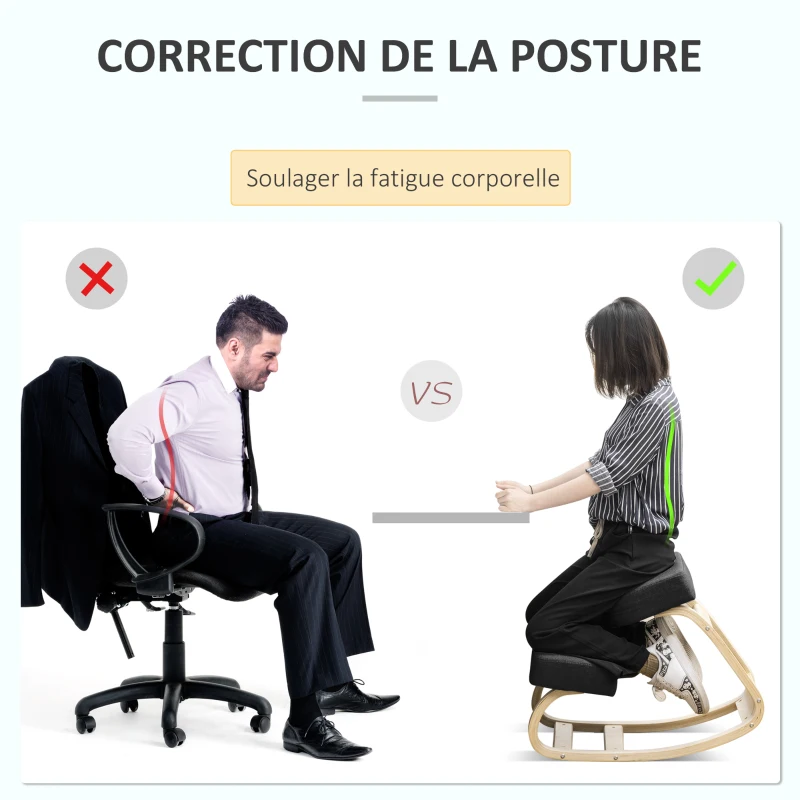 Vinsetto Siège assis-genoux ergonomique chaise à genoux coussin confortable à bascule en tissu et bois