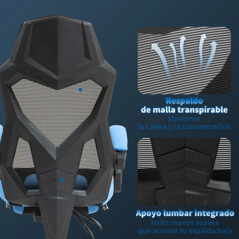 Vinsetto Silla Gaming con Reposapiés Altura Regulable y Respaldo Reclinable 135° 58x63x112-122 cm Azul y Negro