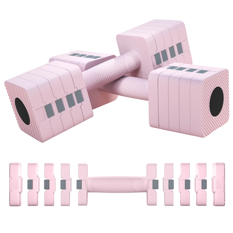 SPORTNOW Verstelbare Halter, 2 x 5 kg met Antislip Grip, Vierkante Halterset van Staal Roze