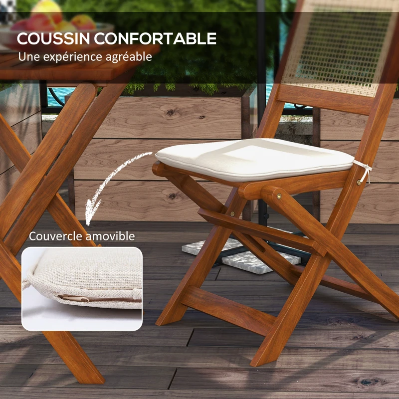 Outsunny Salon de jardin bistrot, ensemble bistrot de jardin pliantes 2 fauteuils avec coussins 1 table basse en résine tressée