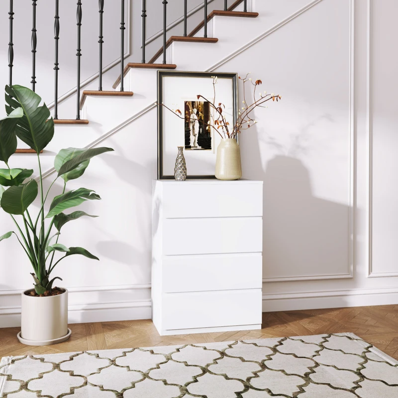HOMCOM Witte Ladekast, Hoogglans, 4 Lades, 55 cm x 33 cm x 80 cm