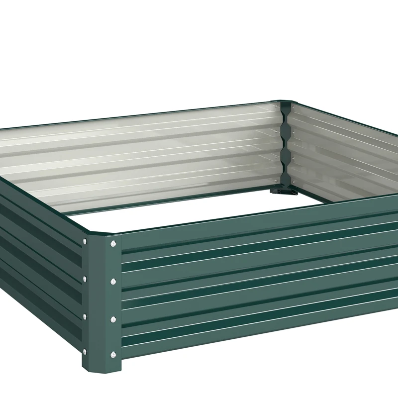 Outsunny Bedplantenbak met Stalen Kast Groen 120 x 120 x 30 cm
