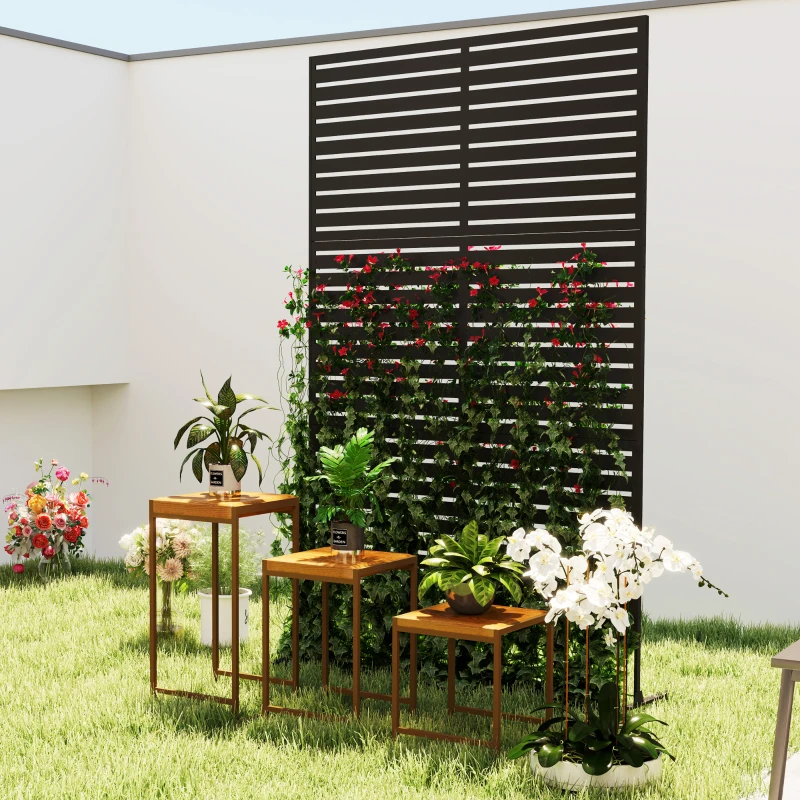 Outsunny Decorative Privacy Fence Screen, Metal Outdoor Privacy Screen Climbing Plant Trellis with Stand, 122 x 198 cm, Black