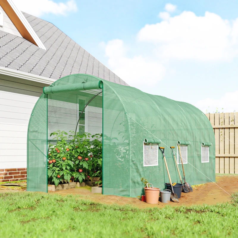 Outsunny Ruime Kas voor Elk Seizoen - Groen 445 x 190 x 200 cm