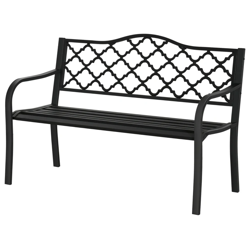 Outsunny tuinbank 2 zits metaal zwart 128 x 58.5 x 89 cm