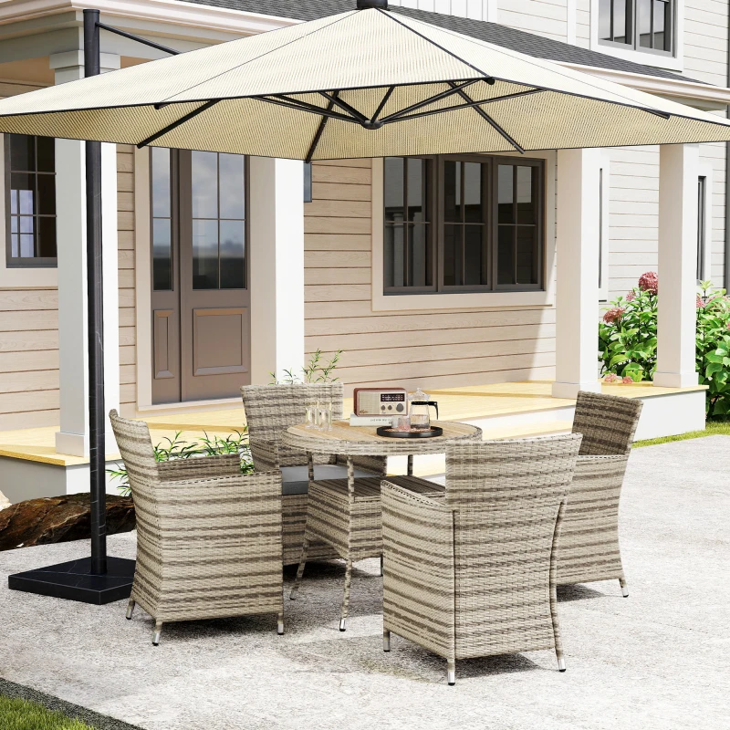 Outsunny Five-Piece Rattan Garden Set, with Two-Tier Table - Grey