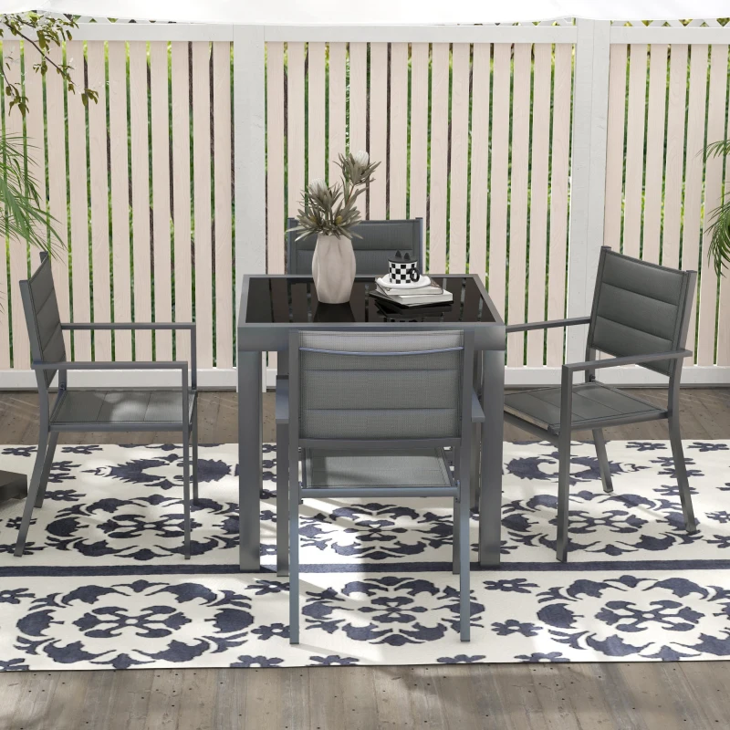 Outsunny Salon de jardin en aluminium et textilène table extensible 4 chaises empilables 4 personnes gris