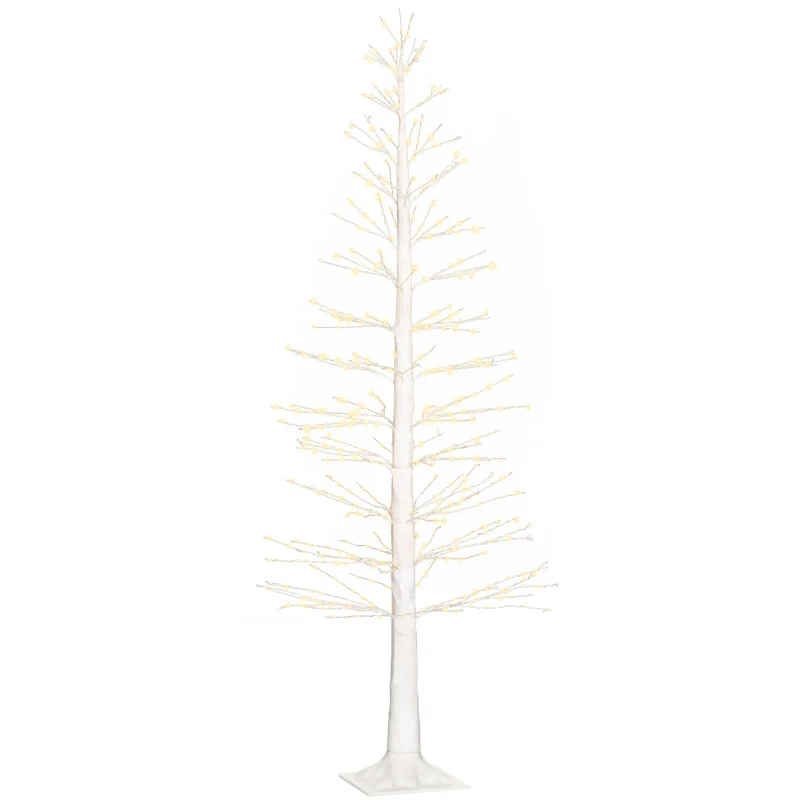 HOMCOM Kunstboom met LED-verlichting, 180 cm hoge kerstboom, realistische schors, Wit