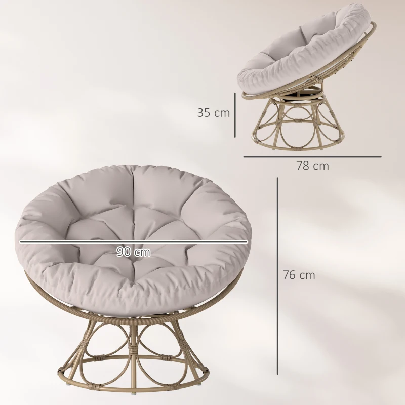 Outsunny Papasansstoel Rattan 360° draaibaar kuipstoel met zitkussen rond voor buiten