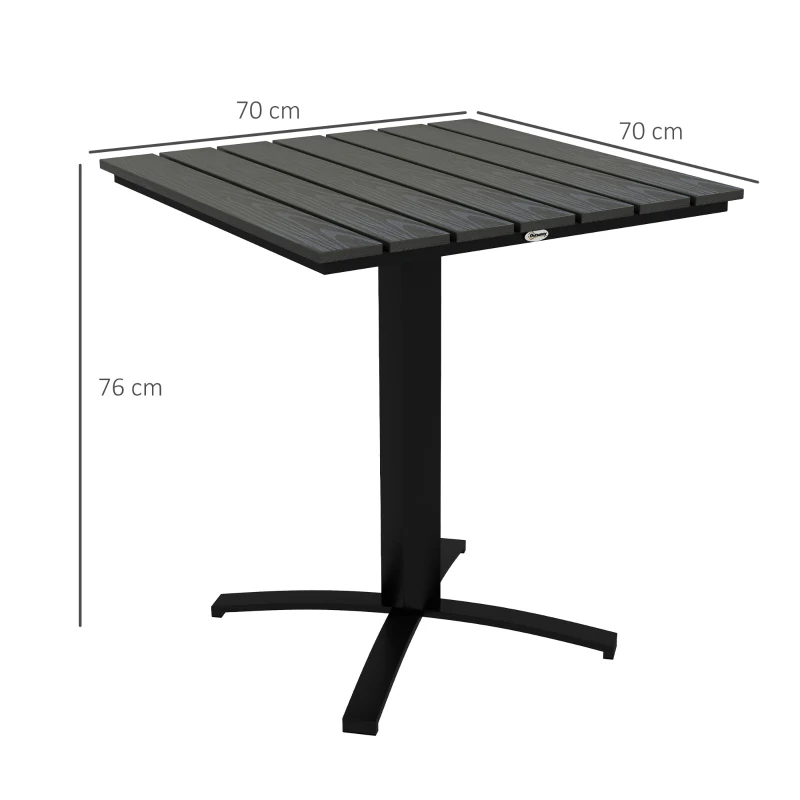 Outsunny Terrastafel, voor 4 personen, houtlook, aluminium frame, 70 x 70 x 76 cm, Grijs