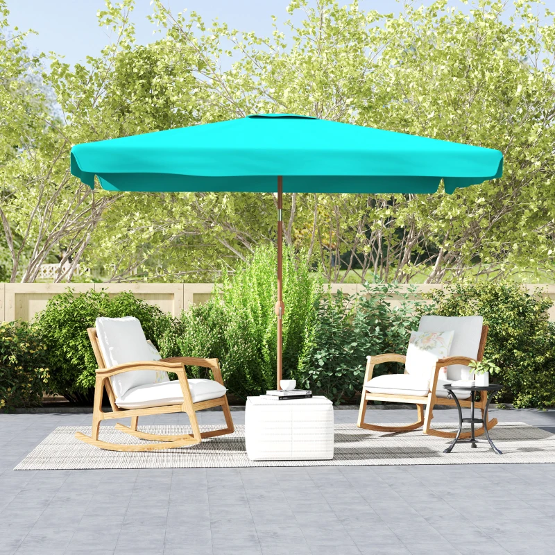 Outsunny Ombrellone da Giardino 2x3 m con Apertura a Manovella, Inclinabile e Anti UV 50+, Turchese