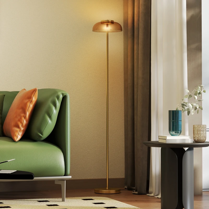 HOMCOM LED vloerlamp woonkamer, vloerlamp met 3000 K warm licht, voetschakelaar, 25 x 25 x 134 cm, Messing