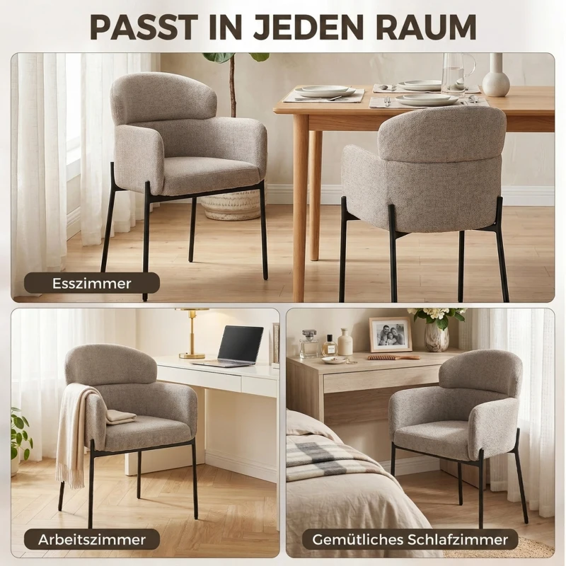 HOMCOM Moderne accentstoel, chenille fauteuil met hoogdicht schuim, ergonomische rugleuning, metalen poten, lichtbruin