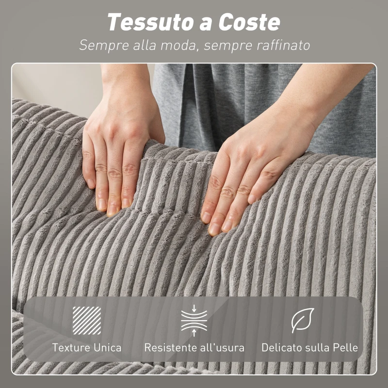 HOMCOM Divano Letto Moderno a U con 2 Chaise Longue e Vani Contenitore, Velluto a Coste, 282x140x86 cm, Grigio