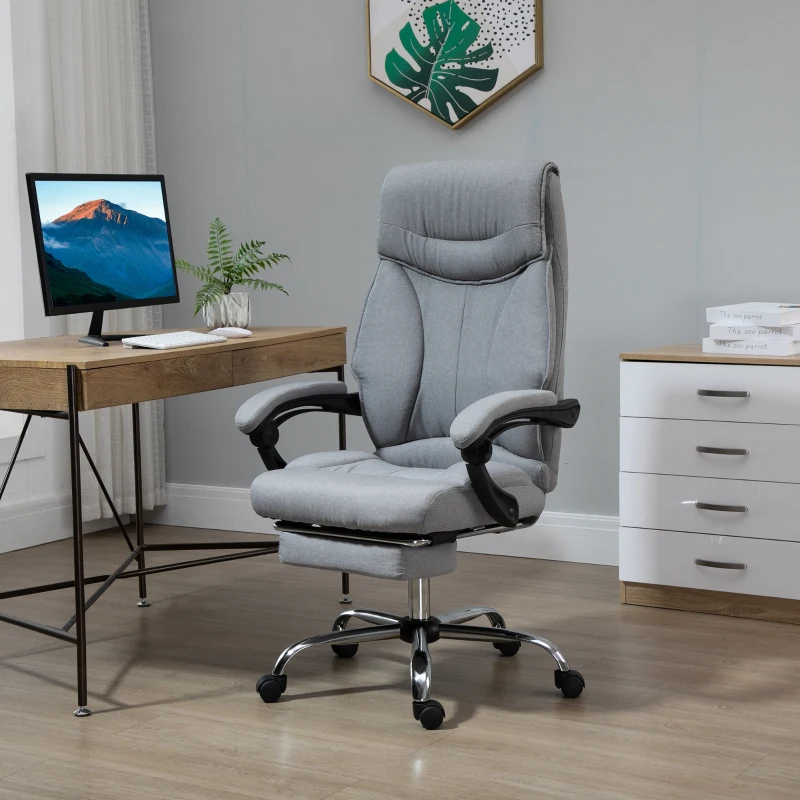 Vinsetto Sedia da Ufficio Ergonomica Girevole, Sedia da Scrivania con Rotelle, Poggiapiedi Retrattile e Reclinabile 135°, Altezza Regolabile, Grigio