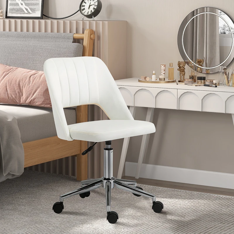 Vinsetto kantoorstoel draaistoel bureaustoel in hoogte verstelbaar 360° draaibaar schelpvorm met naadlijn design schuimstof fluweelzacht polyester beige 49 x 54 x 79-91 cm