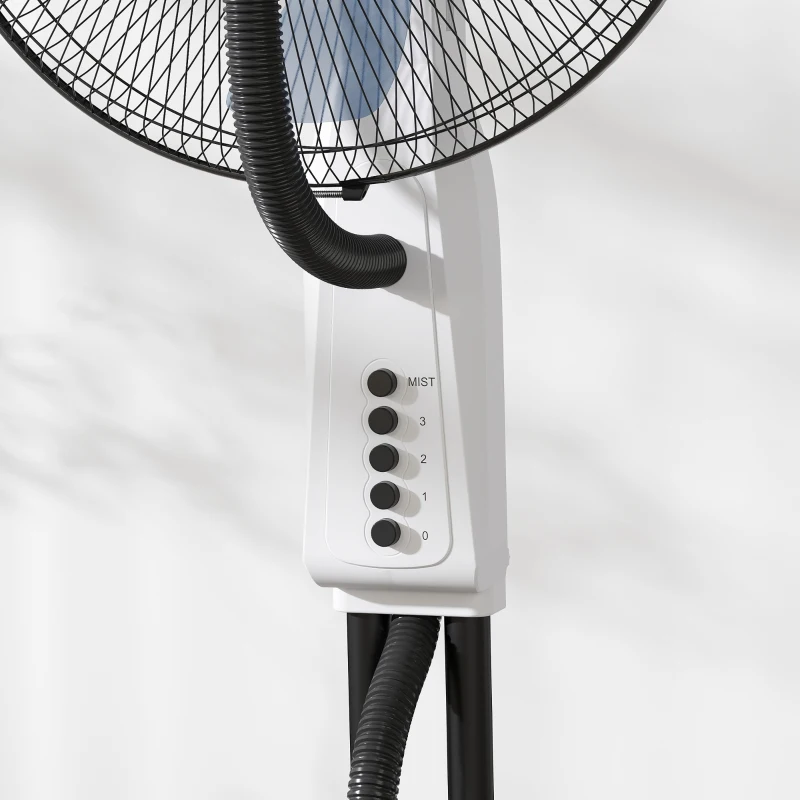 HOMCOM Ventilador Nebulizador Oscilante 90 W Tanque 2,8L 3 Velocidades 5 Aspas y Ruedas Ø44,5x120 cm Blanco